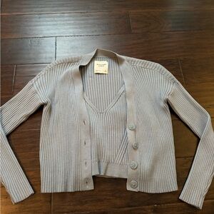 Abercrombie & Fitch Women's Ribbed V-Neck Cardigan & Tank — Light Taupe
